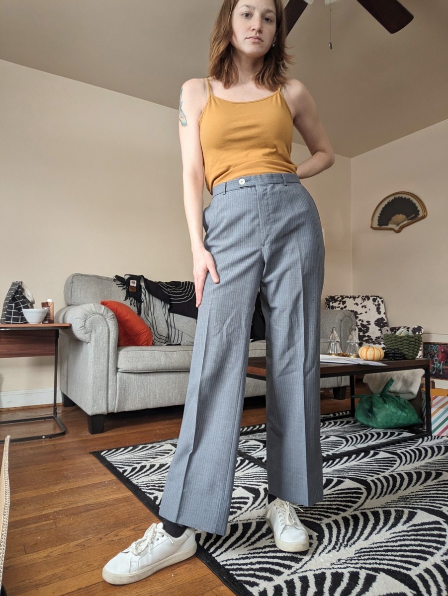 パンツ 90s yves saint laurent stripe slacks Vintage Yves Saint Laurent Gray Pinstripe Trousers | eBay