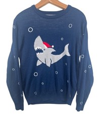 Tipsy Elves Youth Sz XL Sea Sleigher Ugly Christmas Sweater Navy Shark Santa Hat