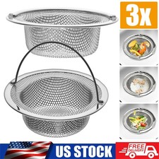 Kitchen Sink Drain Strainer Stainless Steel Large Basket Food Catcher Handle