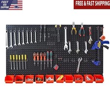 Metal Pegboard Organizer W/ Hooks Bins Maximize Space Durable Customizable New