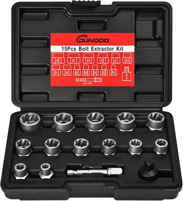 Bolt Extractor Set, 15PCS Easy Out Bolt Extractor Kit, 3/8'' Drive Impact