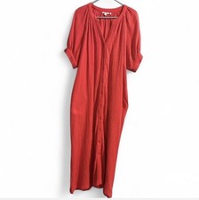 Chicos Red Gauze Button Up Midi Dress Short Sleeves Relaxed Boho Size 1.5/ 10