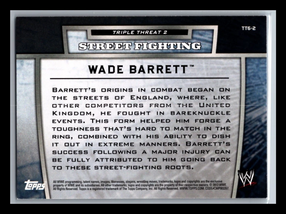 Wade Barrett - 2013 Topps WWE Triple Threat Tier 2 #TT6-2 - wrestling card - Image 2 of 2