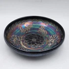 Vintage Carnival Glass Bowl Floral Butterfly Design Iridescent Amethyst #8137