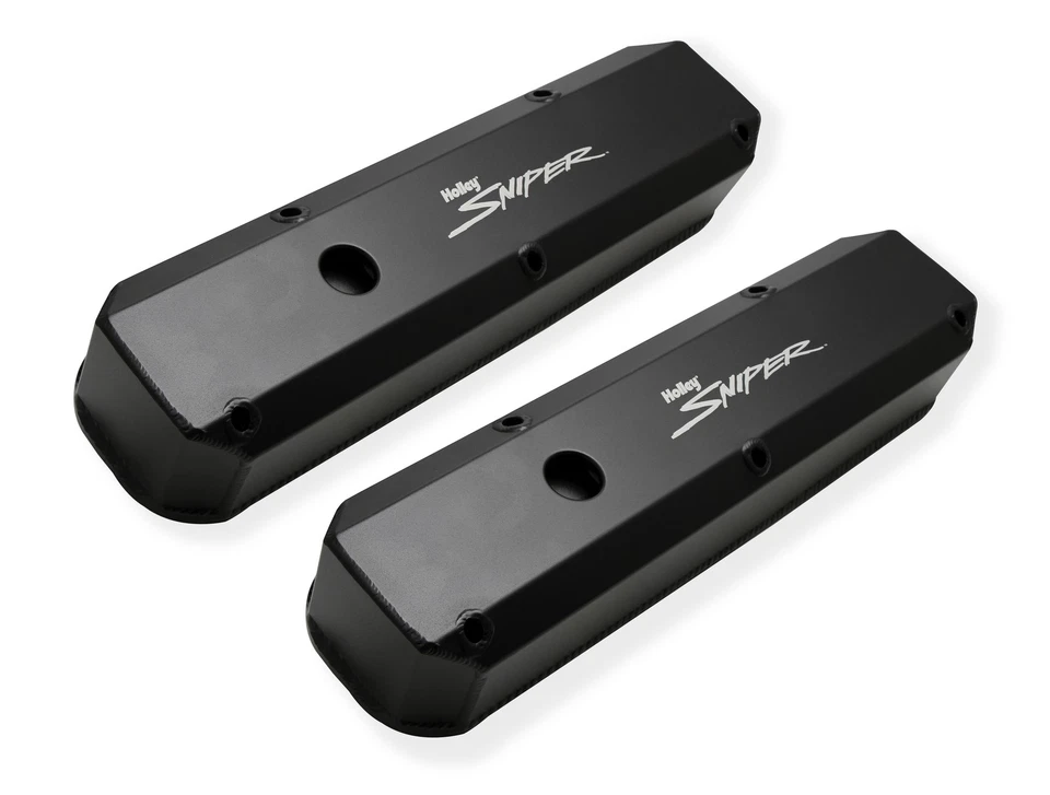 Cubiertas de válvula de aluminio fabricadas Holley Sniper 890004 con deflector acabado plateado Foto 2 de 4