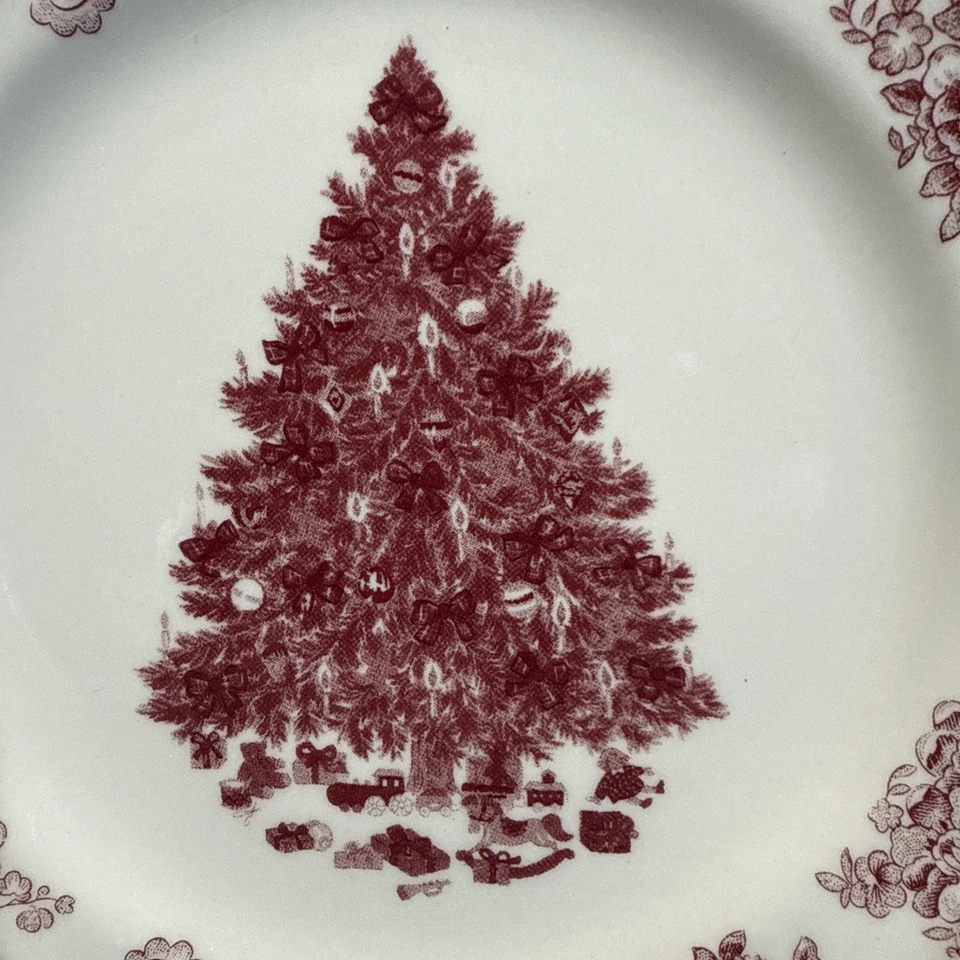 Johnson Bros. England Old Britain Castle Red Christmas Tree Bread Cake 8” Plate - Image 2 of 3