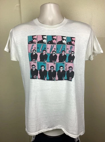 Elvis Costello T-Shirt White 70s Punk New Wave Rock 1970s vintage concert t-shirt, vintage, single stitch, B+ condition