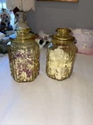 VTG 1970s Federal Glass Atterbury Scroll amber glass canisters, set of 2, Deco