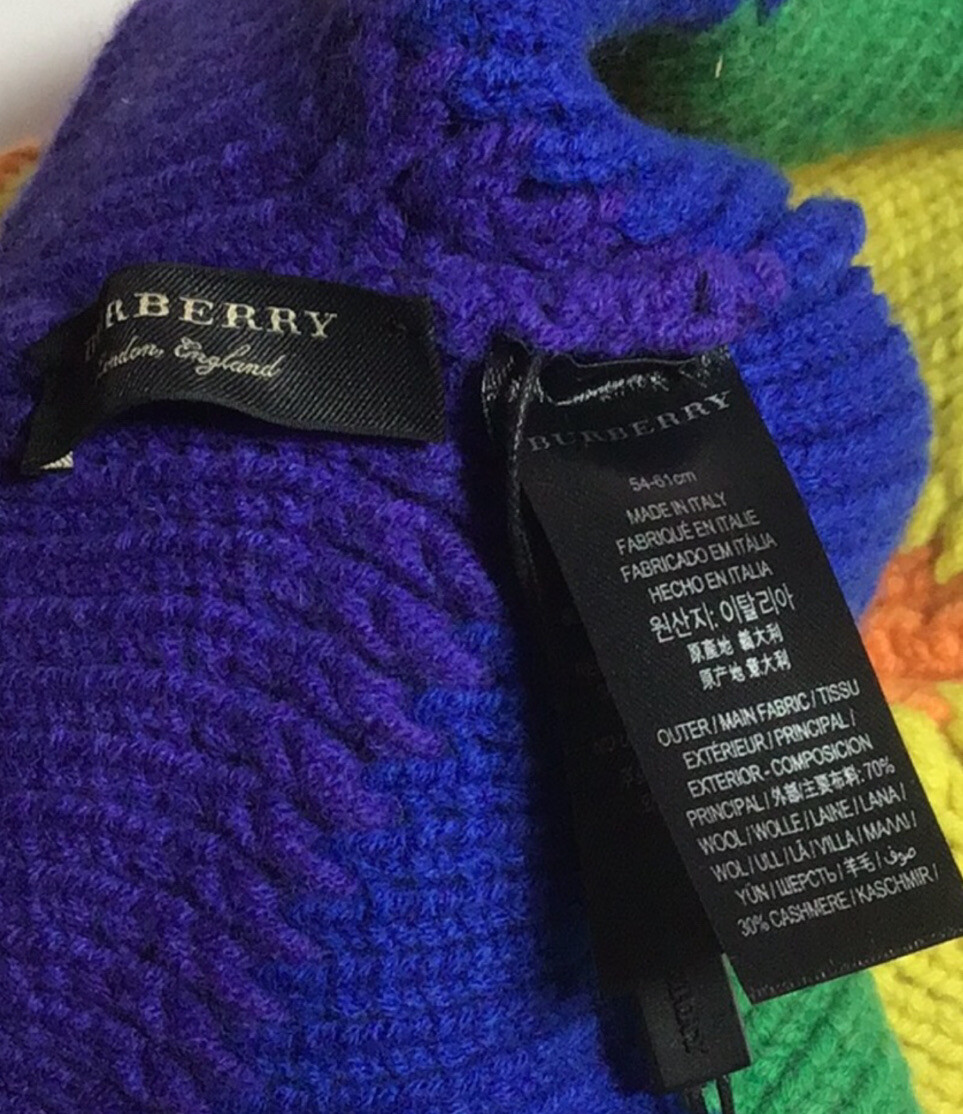 Burberry Rainbow Cashmere Beanie Hat Pride Wool Knitted Slouchy Cap UNISEX New NWT Burberry $490 Wool/Cashmere Rainbow Striped Beanie  main image 4