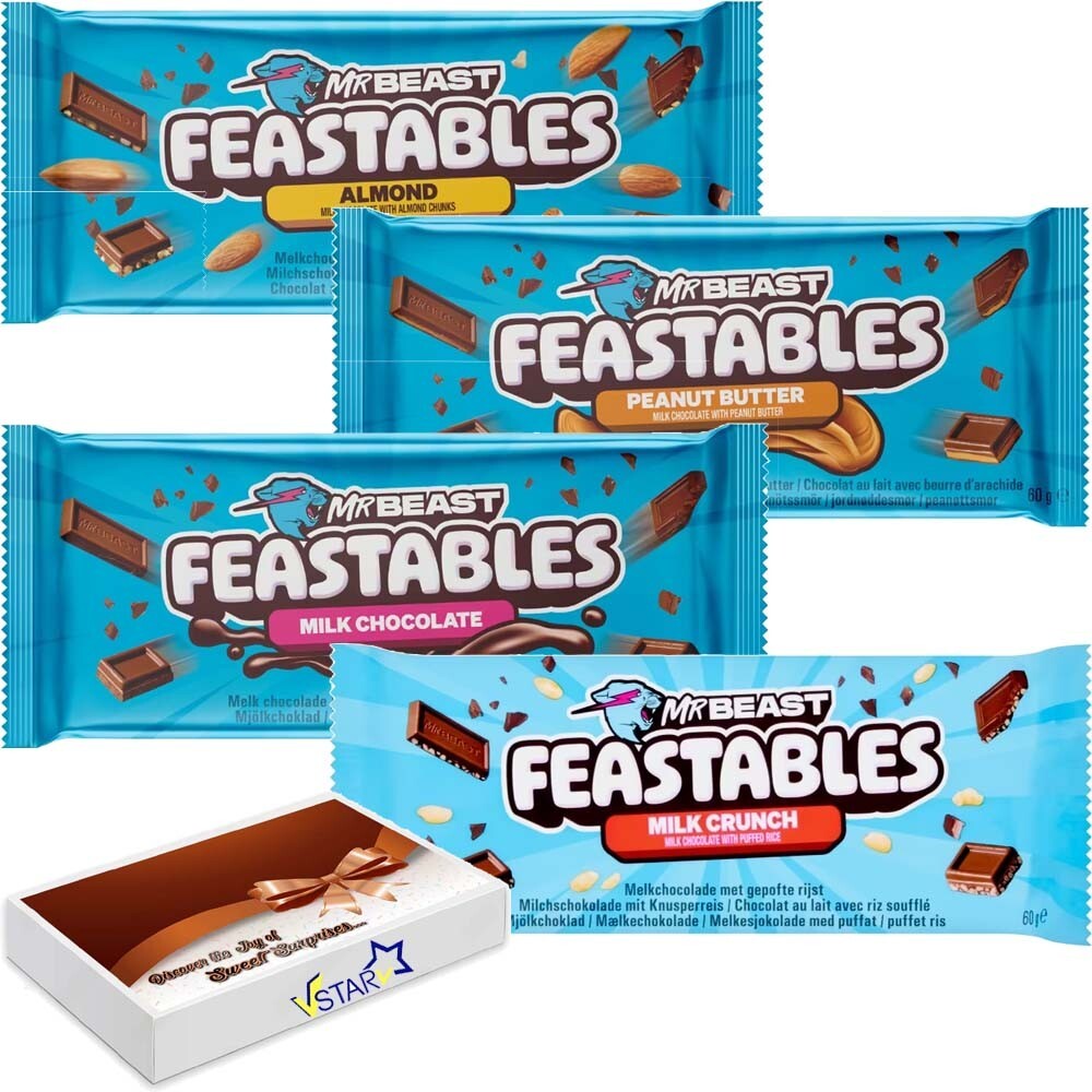 MrBeast Feastables Mix Chocolate 4 Flavour Size Bars 60g Gift Box