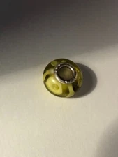 Sterling Silver Murano Glass Yellow swirl Bead for Famous Maker Charm Bracelet