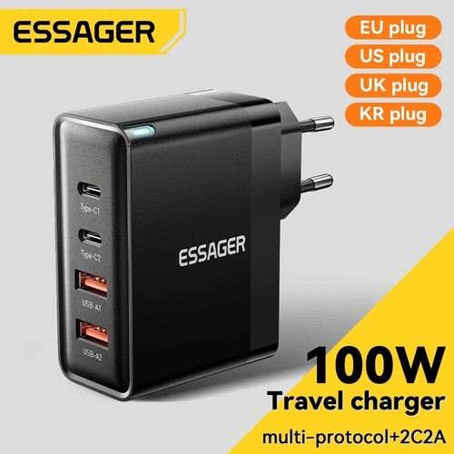 Cargador de Viaje Doble Puerto -100W Salida GaN Potencia Adaptable Carga Rápida USB Tipo C - Imagen 2 de 19