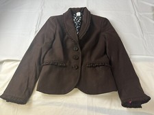 J Crew Wool Blazer Women s Size 0 Brown Long Sleeves Lined Ruffle Button Pockets