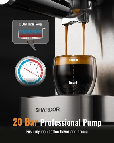 SHARDOR Espressomaschine 20 Bar, Profi Espressomaschine mit Milchaufschäumer - Bild 3 von 8