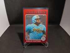 2024 Topps Heritage Red Border ERROR CARD #77 Carlos Santana Brewers