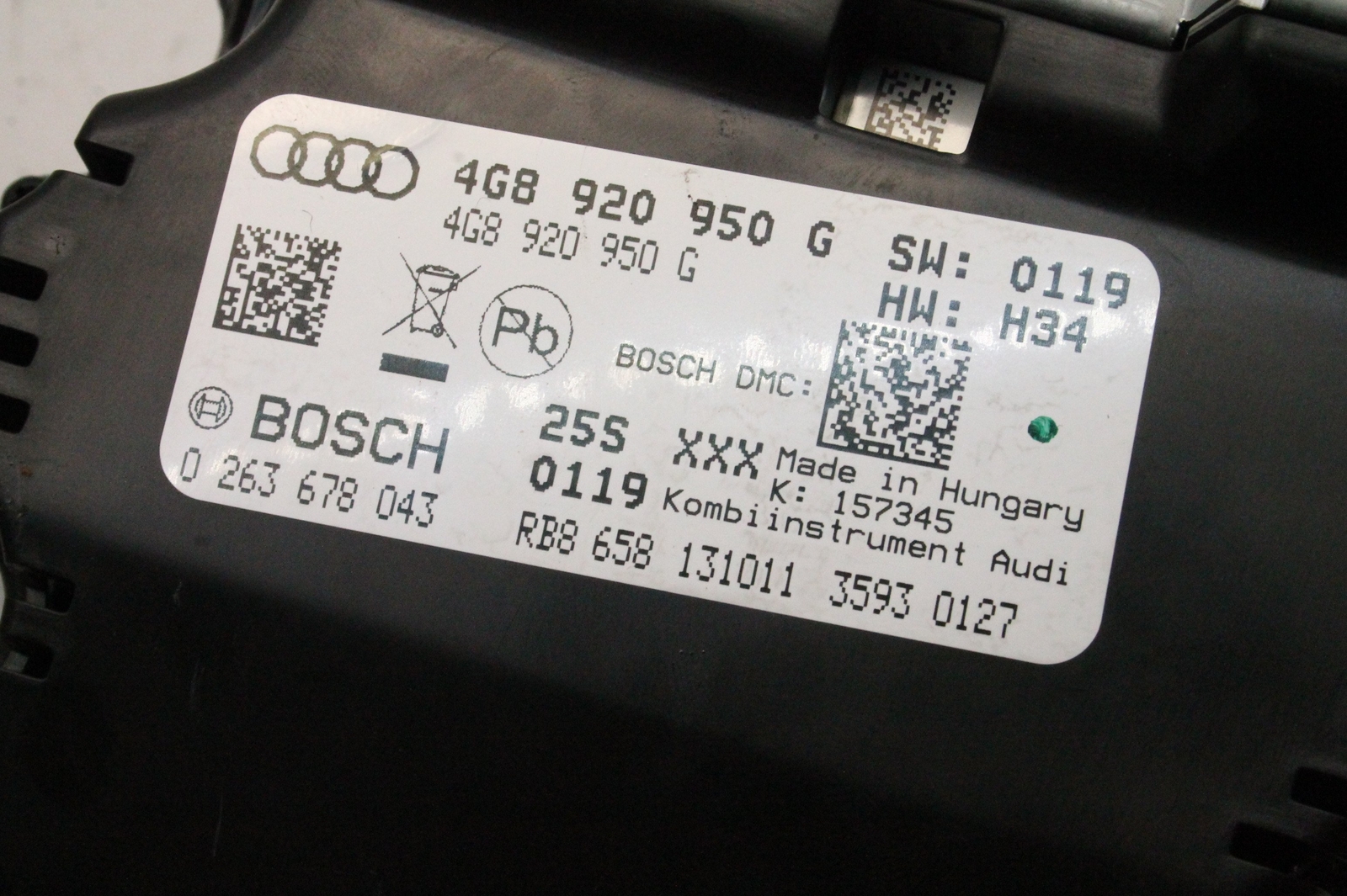 AUDI A6 4G C7 INSTRUMENT SPEEDOMETER 4G8920950G 2.0 130KW 2011 MPH