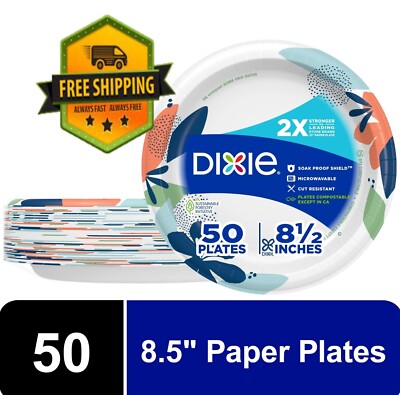 Dixie Everyday Disposable Paper Plates, 8.5 inches, Assorted Colors, Pack of 50