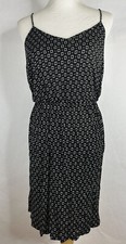 Loft Womens Dress Medium Black White A Line Spaghetti Strap Knit Sleeveless