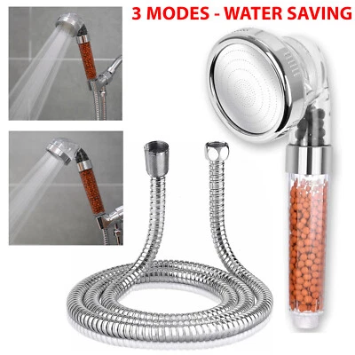 UNIVERSAL SHOWER HEAD 3 MODE FUNCTION CHROME PRESSURE WATER SAVING / HOSE PIPE