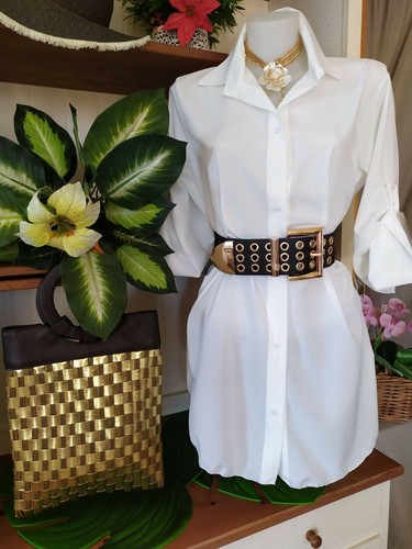 Abito Donna Chemisier bianco TU seta raso nuovo plissé sexy cerimonia  elegante | eBay