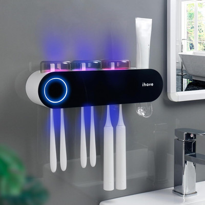 UV Toothbrush Sanitizer and Holder with Electric Toothpaste Dispenser