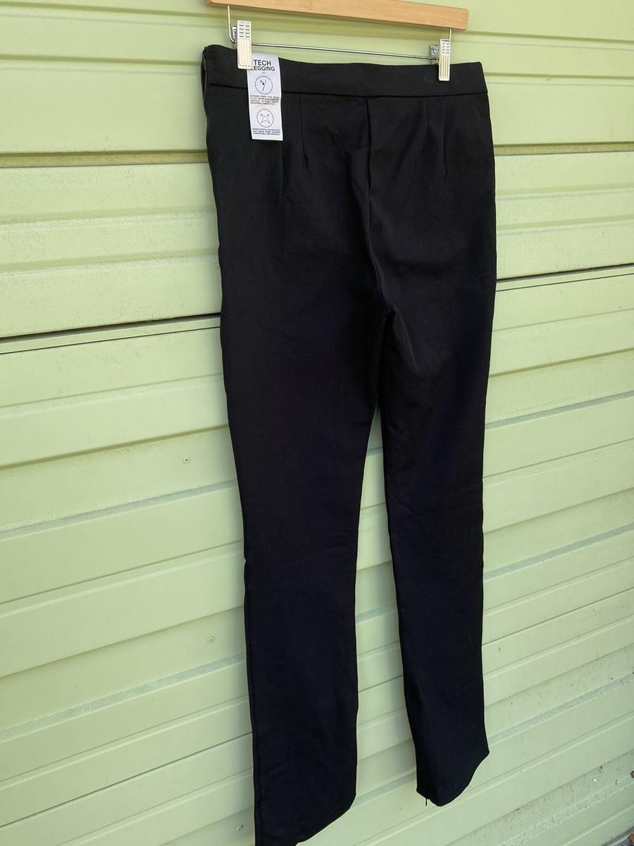 Zara Black Power Stretch Leggings Large with Zips Leg Zippers Size