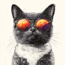 Wall Decal Sticker Cat with Sunglasses Wall Sticker 18X18cm Large