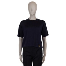 71274 auth VALENTINO navy blue VLOGO OVERSIZED KNIT T-Shirt Top Shirt S