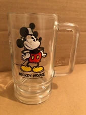 Vintage Walt Disney Mickey Mouse Drinking Glass Mug w/ Handle 12 oz 