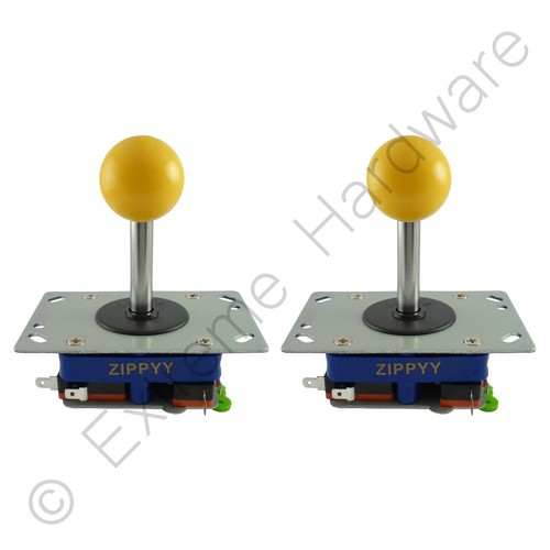 2 x Zippyy Long Shaft Ball Top Arcade Joysticks 2/4/8 Way (Yellow