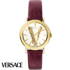 Versace VERI00320 Virtus white gold burgundy Leather Women's Watch NEW