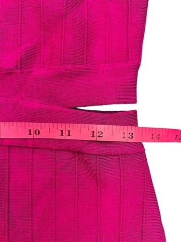 GUESS Bodycon Dress Cut-Out Waist Ribbed Sleeveless Keyhole Striped HOT PINK MED - Picture 10 of 16