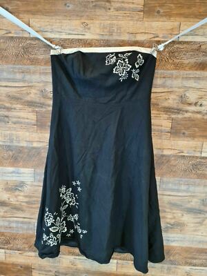 Marks & Spencer schwarz Blumenmuster schulterfrei mittellanges Kleid UK 14