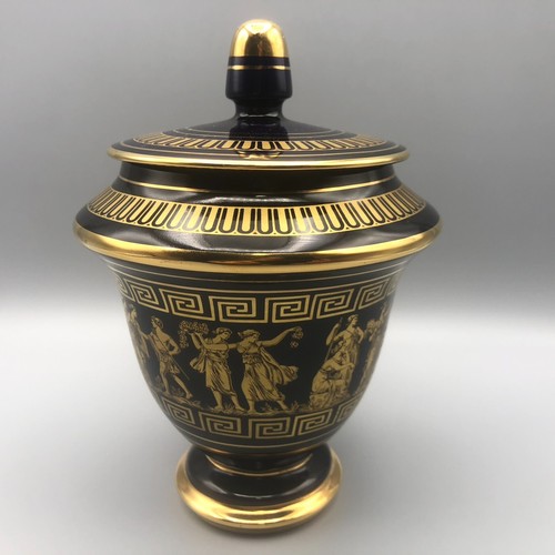 Vintage Ceramic Greek URN Vase with Lid Made in Greece in 24 K Gold 7'' high - Picture 6 of 10