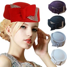 Womens Gatsby Style Teardrop Wool Fascinator Cocktail Pillbox Race Hat A254