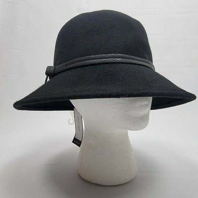 Wool Trench Coat Elegant Hat Black 