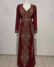 Kaftan Maroon Moroccan African New Handmade Dubai Abaya Dress Fancy Long Formal