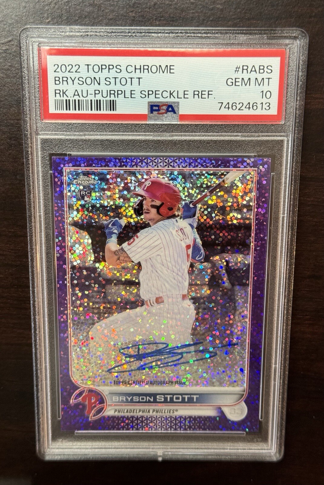 2022 Topps Chrome Bryson Stott Purple Speckle Refractor RC Auto /299 Psa 10