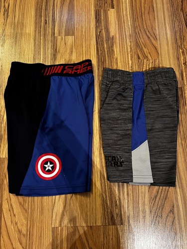 Marvel Captain American Star Wars Boys Athletic Shorts Dri-fit Sz 4 4/5 Lot Of 2