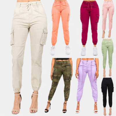American Bazi Women's Essential Basic Cropped Colored Cargo Joggers RJJ3645