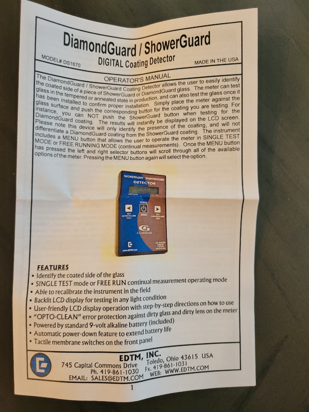 ShowerGuard DiamondGuard Digital Glass Coating Detector Model DS1670 eBay