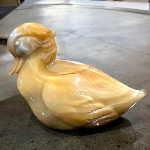 Imperial Caramels SLAG Art GLASS Brown SITTING DUCK Orig Stickers Mid Century