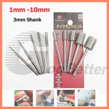 1-10mm Diamond Burr Drill Bit Cutting Grinding for Dremel Rotary Tool 3mm Shank