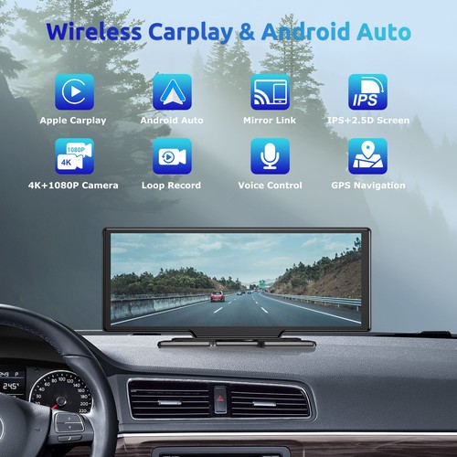 10.26" Large Screen Portable Carplay Android Auto Dash Cam Car Stereo SAT NAV BT - Picture 11 of 12