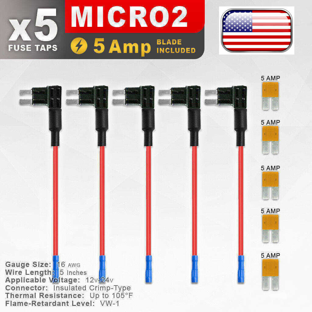 5X 12V 5 Amp Car Add-a-circuit Fuse Adapter Kit Mini Blade Fuse Holder ...