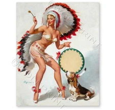 "Indian Sign" 1955 Elvgren Basset Hound Dog Vintage Style Pin-Up Poster 16x20