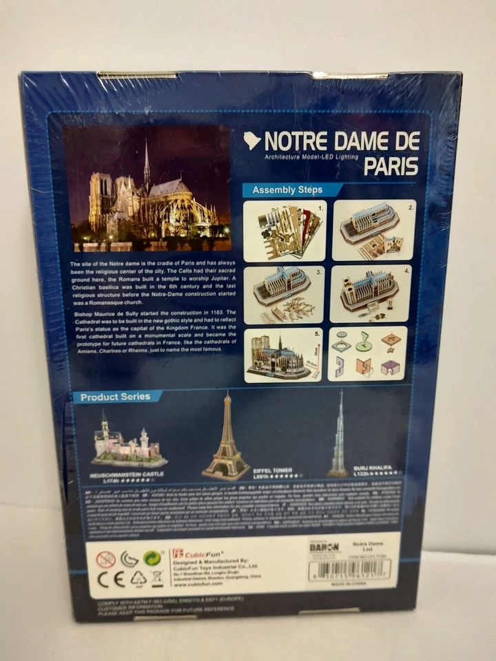 CubicFun 3D Puzzle LED Light Notre Dame de Paris 149 pcs Sealed - Image 2 of 4