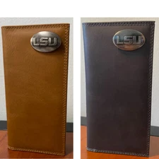 ZEP-PRO LSU Tigers Tan/Gray Leather Bifold Long Roper Wallet Louisiana State Uni