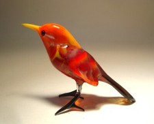 Blown Glass Handmade Art Figurine Bird Red and Orange Bird Great Gift