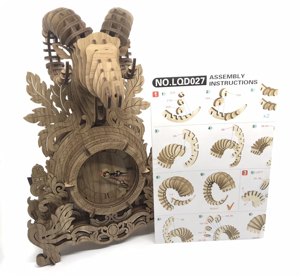 Rompecabezas de madera 3D para adultos - Reloj rompecabezas de madera Ram: Kit de reloj de madera de 97 piezas Foto 4 de 4